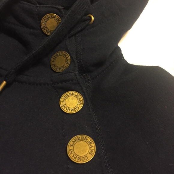 LAUREN by Ralph Lauren Navy Hoodie w/ Brass Snaps - Picture 2 of 4